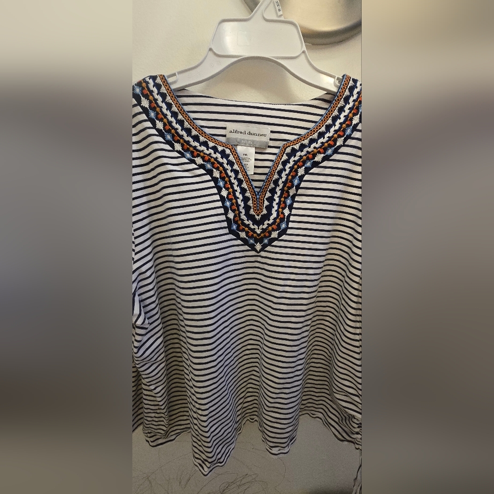 Blue and White Relaxed Embellished Tunic